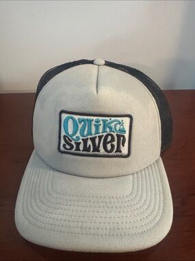 Quiksilver Gray and Black Trucker Hat with Teal Logo